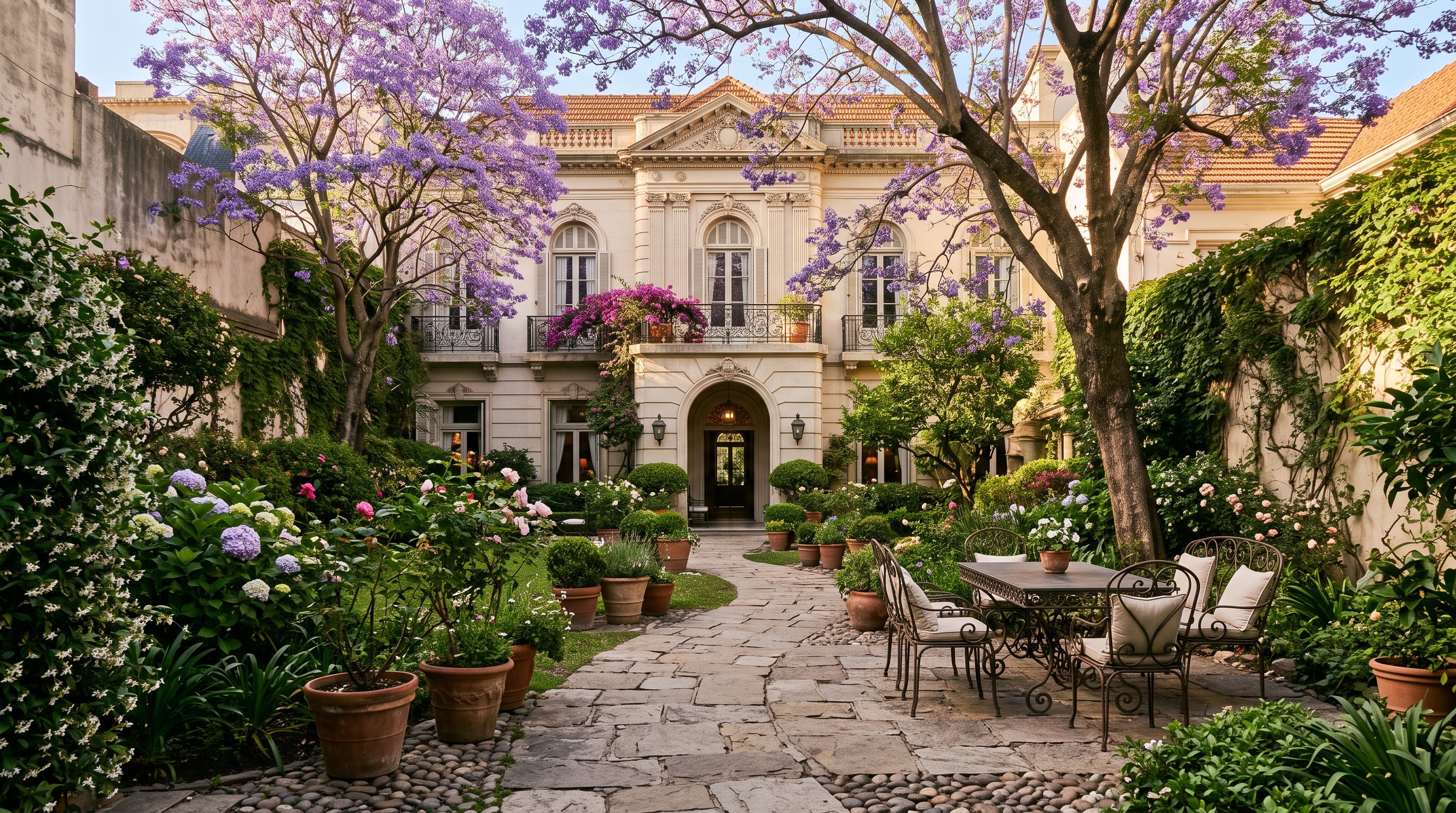 Jardín del hotel preparado para una recepción