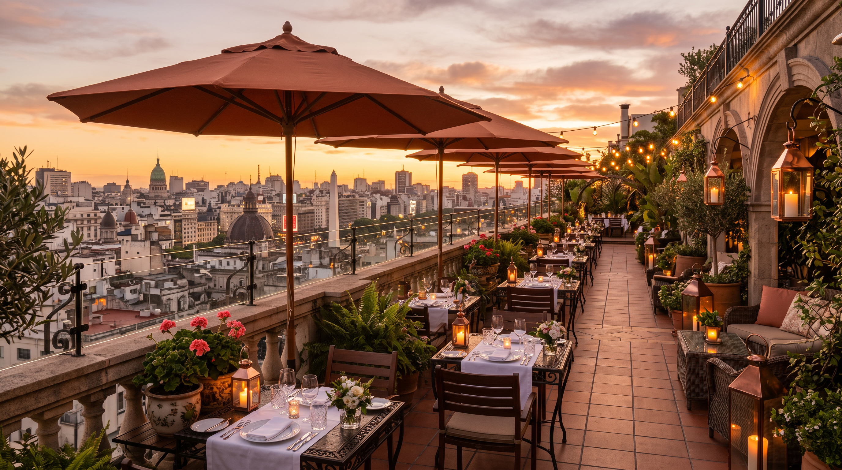 Terraza del jardín preparada para un evento al aire libre